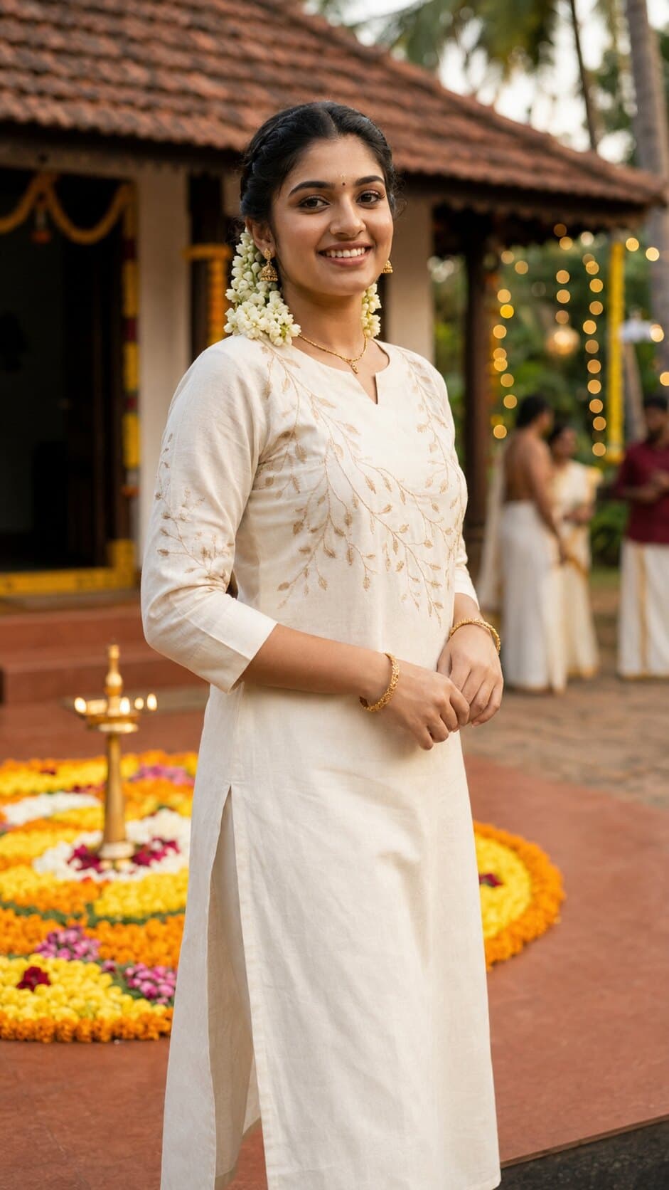 Nila — Handwoven cotton set finished with a gold Kasavu border