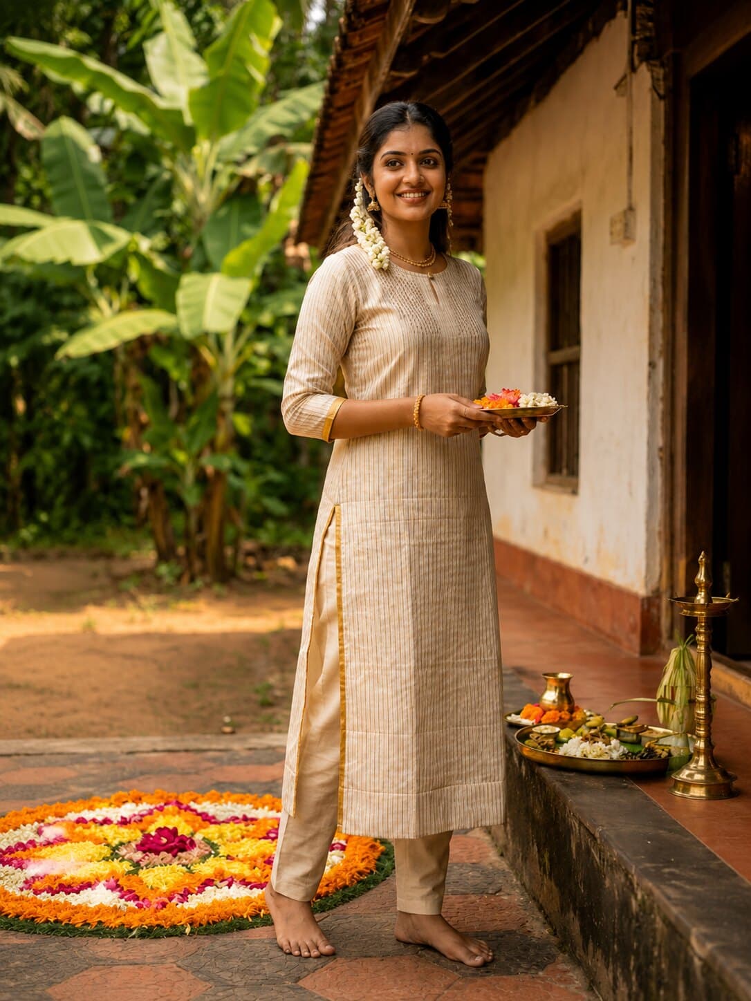 Thulasi — Kora cotton co-ord with a woven golden stripe