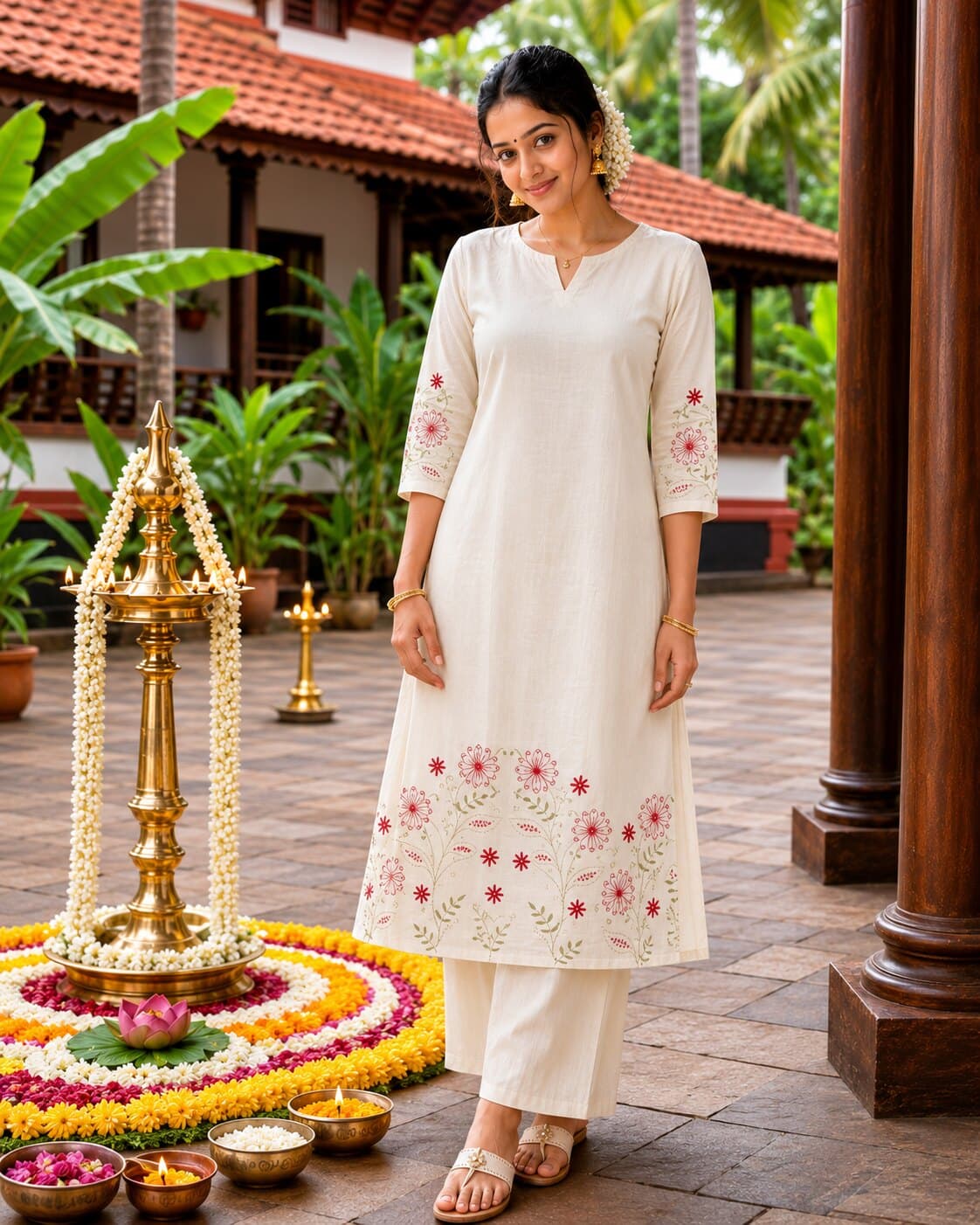 Meghna — Ecru co-ord layered with tonal resham work